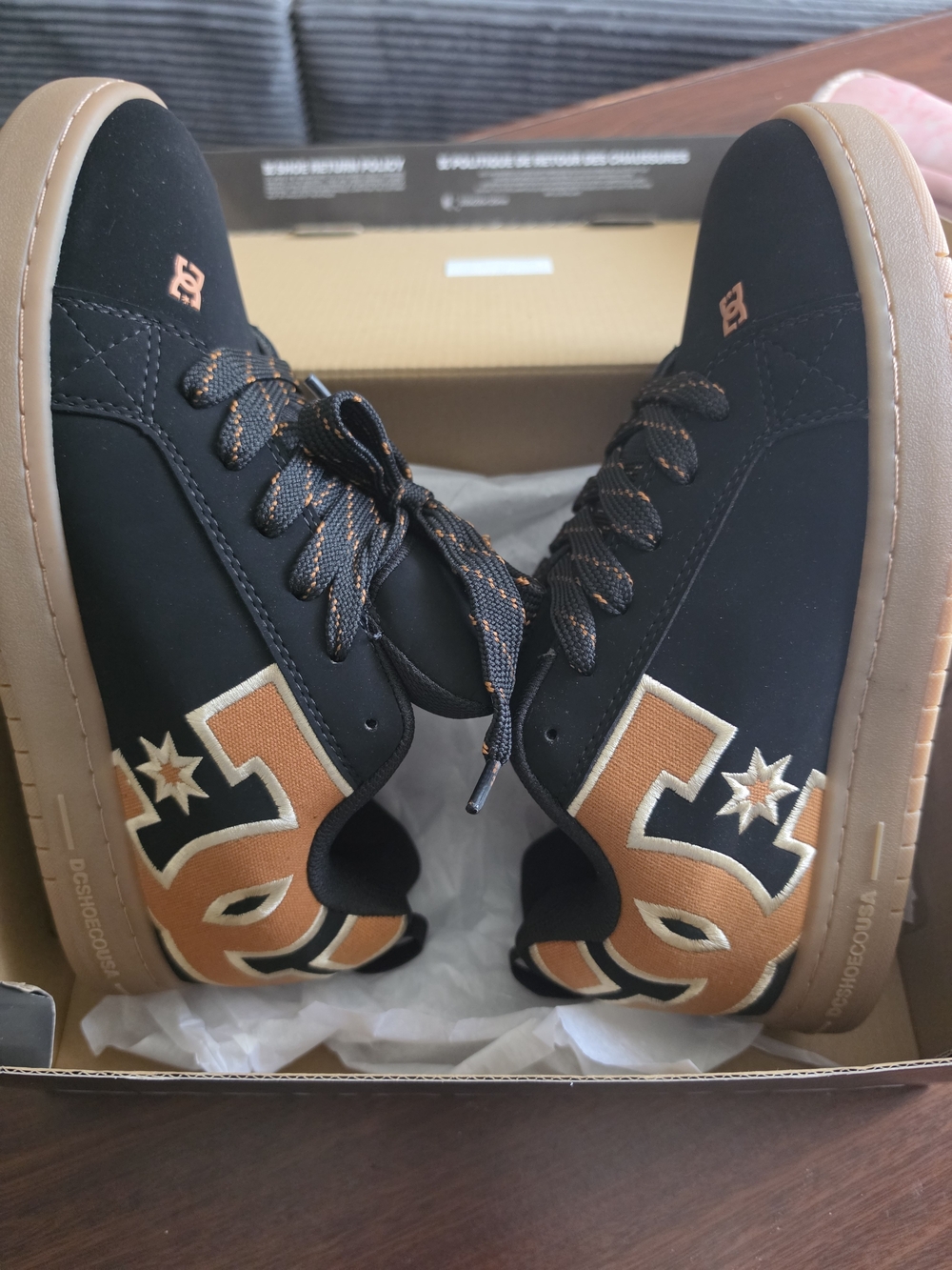 DC Men’s Black Sneakers with Brown Accents